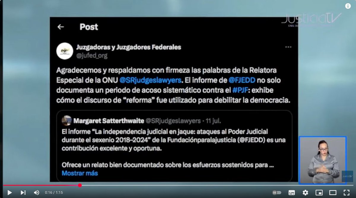 La Asociación Nacional de Magistrados de circuito y Jueces de distrito  respaldó las palabras de la relatora especial de Naciones Unidas sobre la Independencia Judicial, quien calificó al informe "La independencia judicial en jaque: ataques al poder judicial durante el sexenio