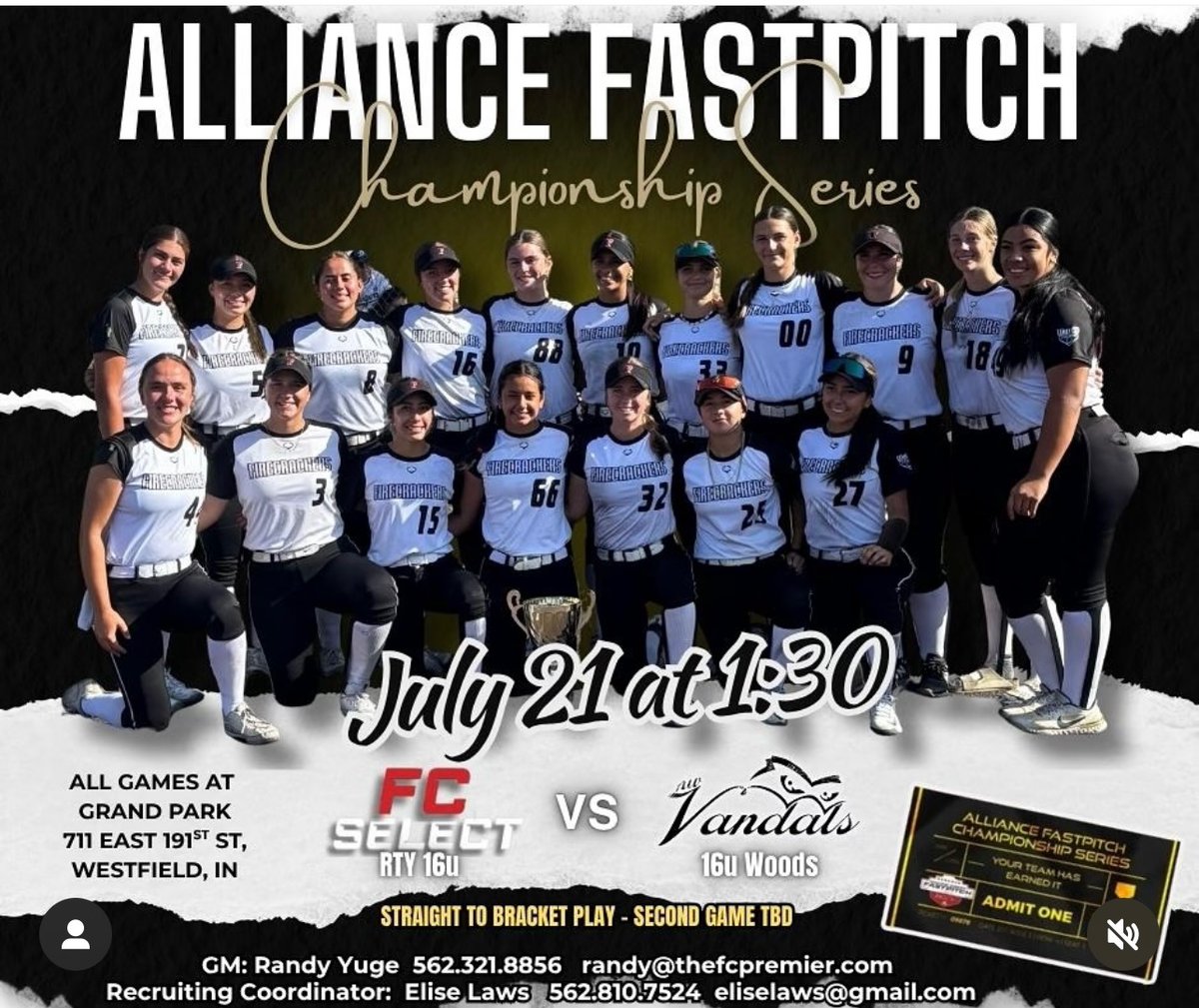 Last stop, Indiana for the <a href="/thealliancefp/">The Alliance Fastpitch</a> nationals! 
#firecrackersselectrty