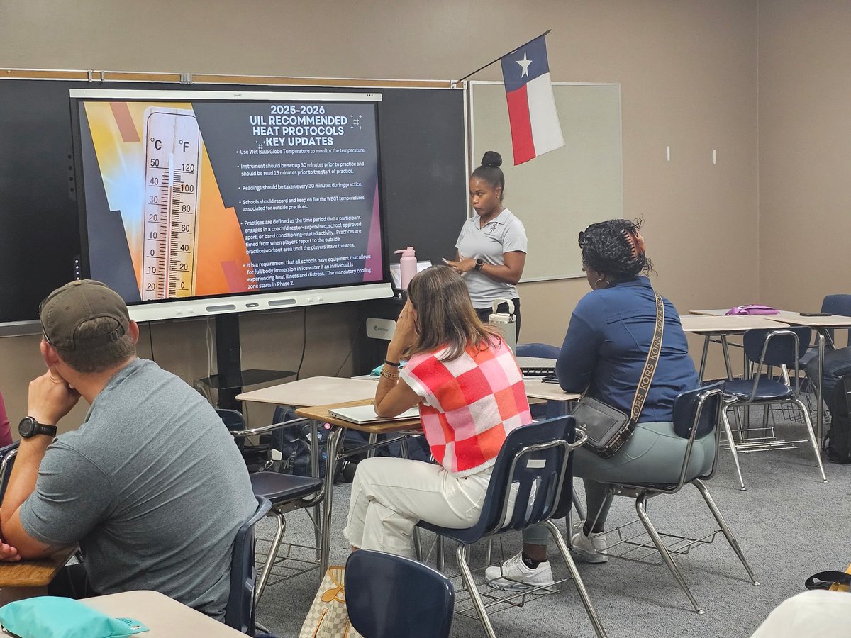 FBISDAthletics's tweet image. Special thanks to our athletic trainers: Bianca, Bryant, and June for coming to present to our coaches this afternoon on health & safety protocols and procedures. #FBISDGAMECHANGERS