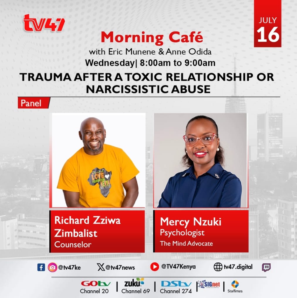 tv47ke (@tv47newske) on Twitter photo Today on #MorningCafeTV47, we open the wounds many silently carry the scars of toxic love and narcissistic abuse.
Together with our lovely host <a href="/anne_odida/">ANNE ODIDA🇰🇪</a>, Psychologist Mercy Nzuki, and Counselor Richard Zziwa Zimbalist, we unpack the pain, the healing, and the strength it Today on #MorningCafeTV47, we open the wounds many silently carry the scars of toxic love and narcissistic abuse.
Together with our lovely host <a href="/anne_odida/">ANNE ODIDA🇰🇪</a>, Psychologist Mercy Nzuki, and Counselor Richard Zziwa Zimbalist, we unpack the pain, the healing, and the strength it