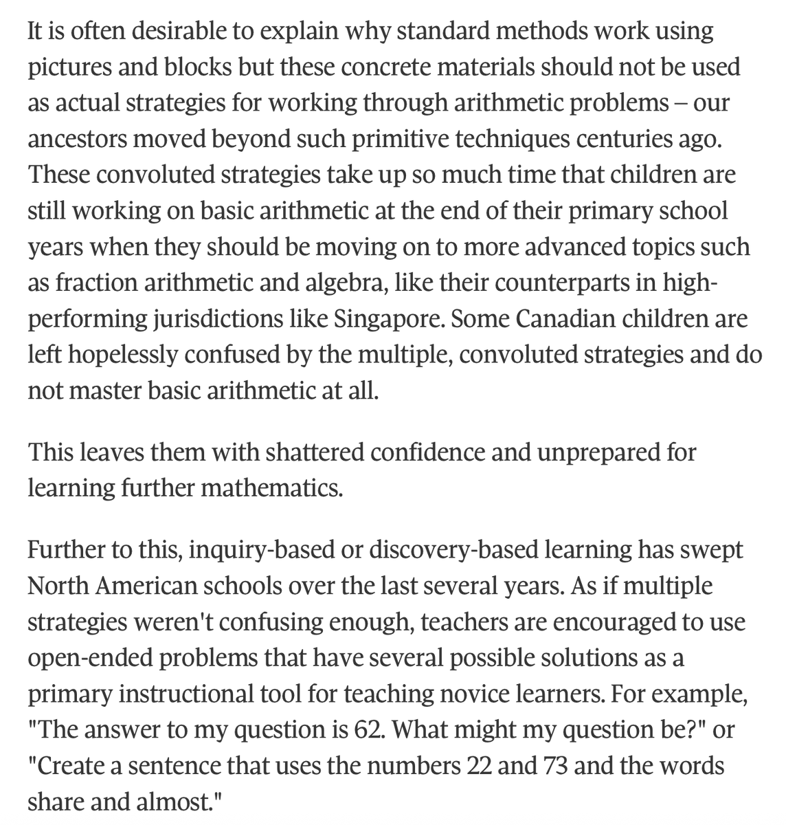 Anna Stokke (@rastokke) on Twitter photo I have been writing about problems with the multiple strategy approach for teaching math for > 10 years now. This is from a piece I wrote for the Globe & Mail 11 years ago. The headline writer titled it "Let 3 sticks represent 30 & other Neaderthal math methods" <a href="/mikesully97/">Mike Sullivan🇺🇸🇺🇦🇮🇱</a> I have been writing about problems with the multiple strategy approach for teaching math for > 10 years now. This is from a piece I wrote for the Globe & Mail 11 years ago. The headline writer titled it "Let 3 sticks represent 30 & other Neaderthal math methods" <a href="/mikesully97/">Mike Sullivan🇺🇸🇺🇦🇮🇱</a>
