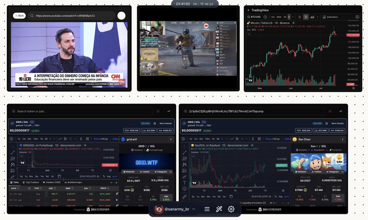 💻 Descobri o grid.wtf e tô curtindo DEMAIS!

Ao invés de mil abas abertas, agora coloco tudo numa única tela: mercado cripto, gráficos, vídeos, live, notícias… tudo junto!

Produtividade no talo.