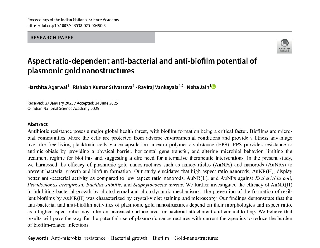 Jain_Lab's tweet image. Another paper accepted from the lab in the Proceedings of the Indian National Science Academy. Our first contribution to an Indian journal. @_Harshita3008 Harshita started this as a side project that turned into a nice story!