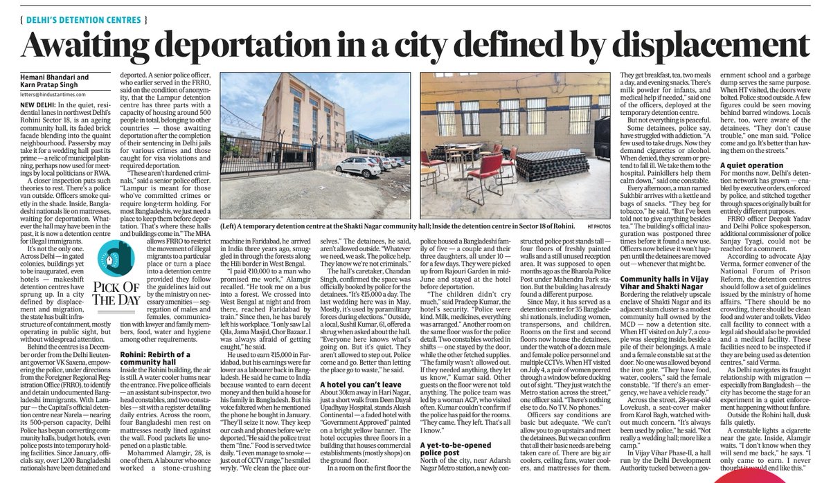 Hemani Bhandari (@hemanibhandari) on Twitter photo #HTExclusive
Delhi’s residential corners, hotels, community halls, & even unopened police posts are quietly doubling as detention centres for undocumented Bangladeshi migrants.
<a href="/htTweets/">Hindustan Times</a> visited five such centres & found how Bangladeshis were holed up.
<a href="/KarnHT/">Karn Pratap Singh</a> and I report. #HTExclusive
Delhi’s residential corners, hotels, community halls, & even unopened police posts are quietly doubling as detention centres for undocumented Bangladeshi migrants.
<a href="/htTweets/">Hindustan Times</a> visited five such centres & found how Bangladeshis were holed up.
<a href="/KarnHT/">Karn Pratap Singh</a> and I report.