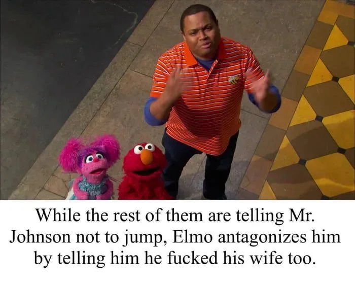 Butt_Salamander's tweet image. Elmo’s downfall (or rise) had a few notable signs. 👀