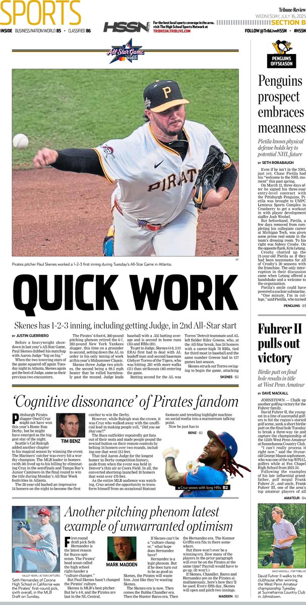Tribune-Review Sports (@tribsports) on Twitter photo Here's an early look at Wednesday's #frontpage of <a href="/TribSports/">Tribune-Review Sports</a>
#allstargame2025 Here's an early look at Wednesday's #frontpage of <a href="/TribSports/">Tribune-Review Sports</a>
#allstargame2025