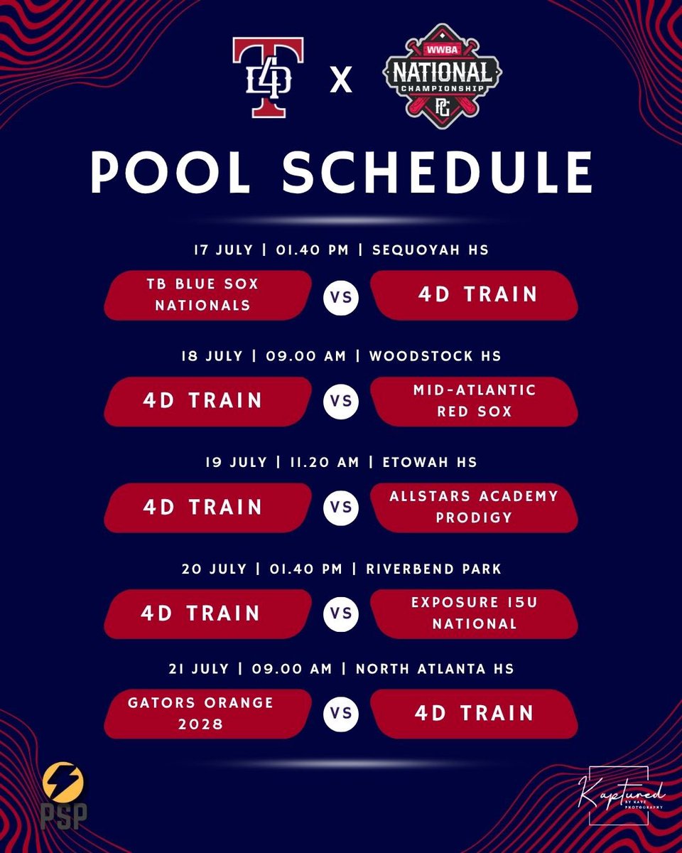 4D Train Baseball - Cisneros (@4dtrainbaseball) on Twitter photo The official schedule for the WWBA National Championship is here! 🗓️ See us in action in Georgia this week and weekend!
<a href="/pridefitnessllc/">Pride Fitness</a> <a href="/kapturedbykate_/">Kaptured by Kate Photography</a> The official schedule for the WWBA National Championship is here! 🗓️ See us in action in Georgia this week and weekend!
<a href="/pridefitnessllc/">Pride Fitness</a> <a href="/kapturedbykate_/">Kaptured by Kate Photography</a>