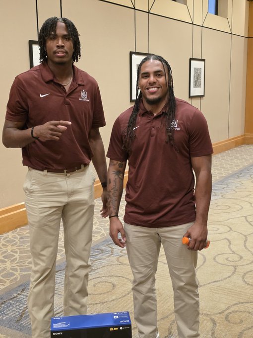 Alabama A&amp;M (QB) Cornelius Brown IV and (LB) Dimitris Biamby arrive at Birmingham's Sheraton for SWAC Media Day
<a href="/Dimitris_Biamby/">DEBO 7️⃣</a>