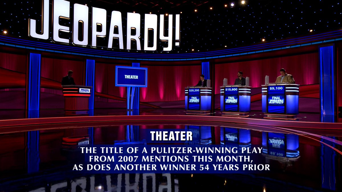 Jeopardy's tweet image. Bring the theatrics for this Final #Jeopardy! 🎭 : jeopardy.visitlink.me/mQB38F