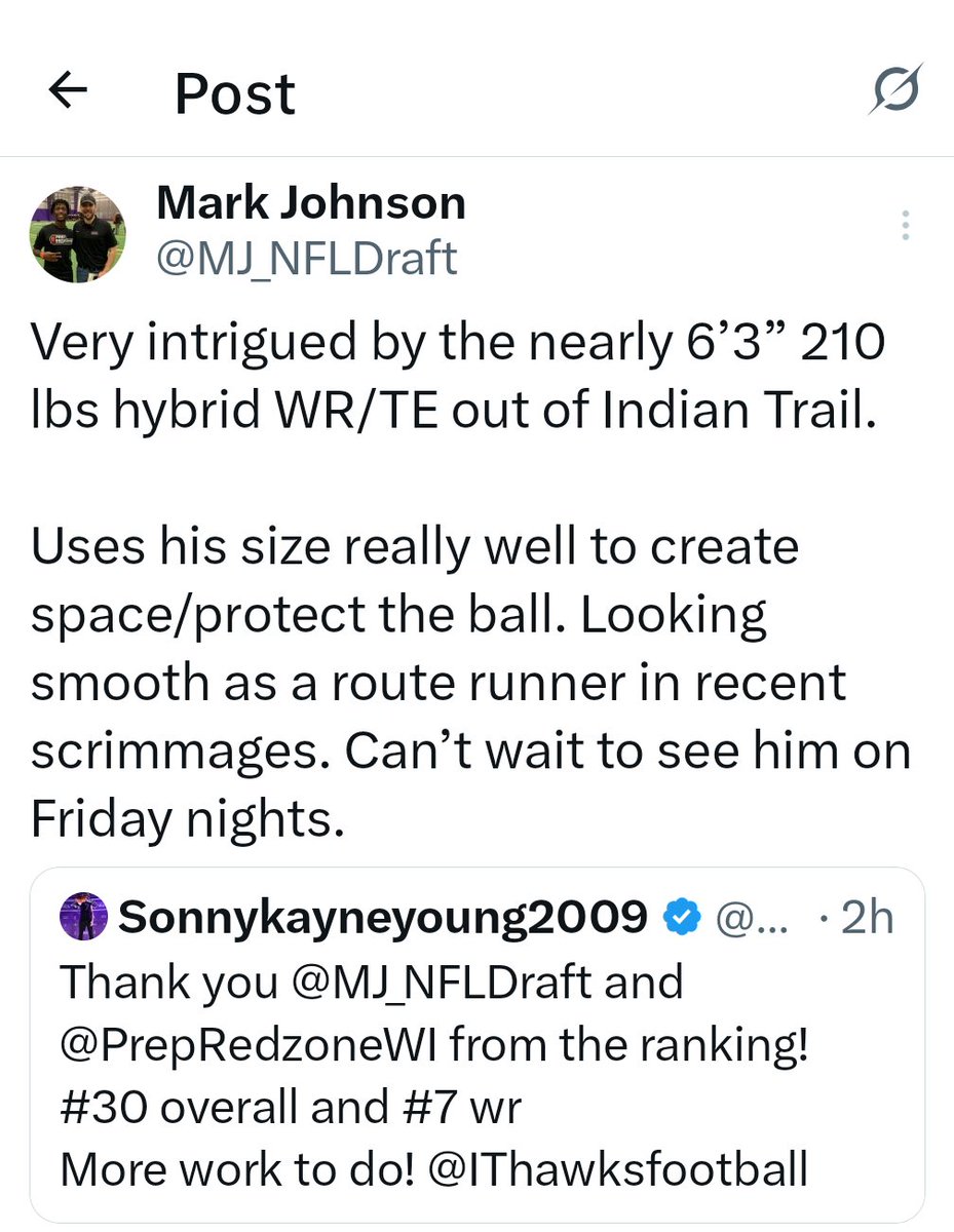 Sonnykyoung2009's tweet image. So grateful to @MJ_NFLDraft @PrepRedzoneWI
For the ranking! Alot more work to be done! @IThawksfootball
@LandynSI @coach_stepp @DavidWayneSpur2 @CoachBarro @CoachBodway @Official_CoachA @Coach_VasquezAJ @jakob_thut @CoachLeedsIU @CoachAWang @CoachReed18 @CoachNatePurdue…