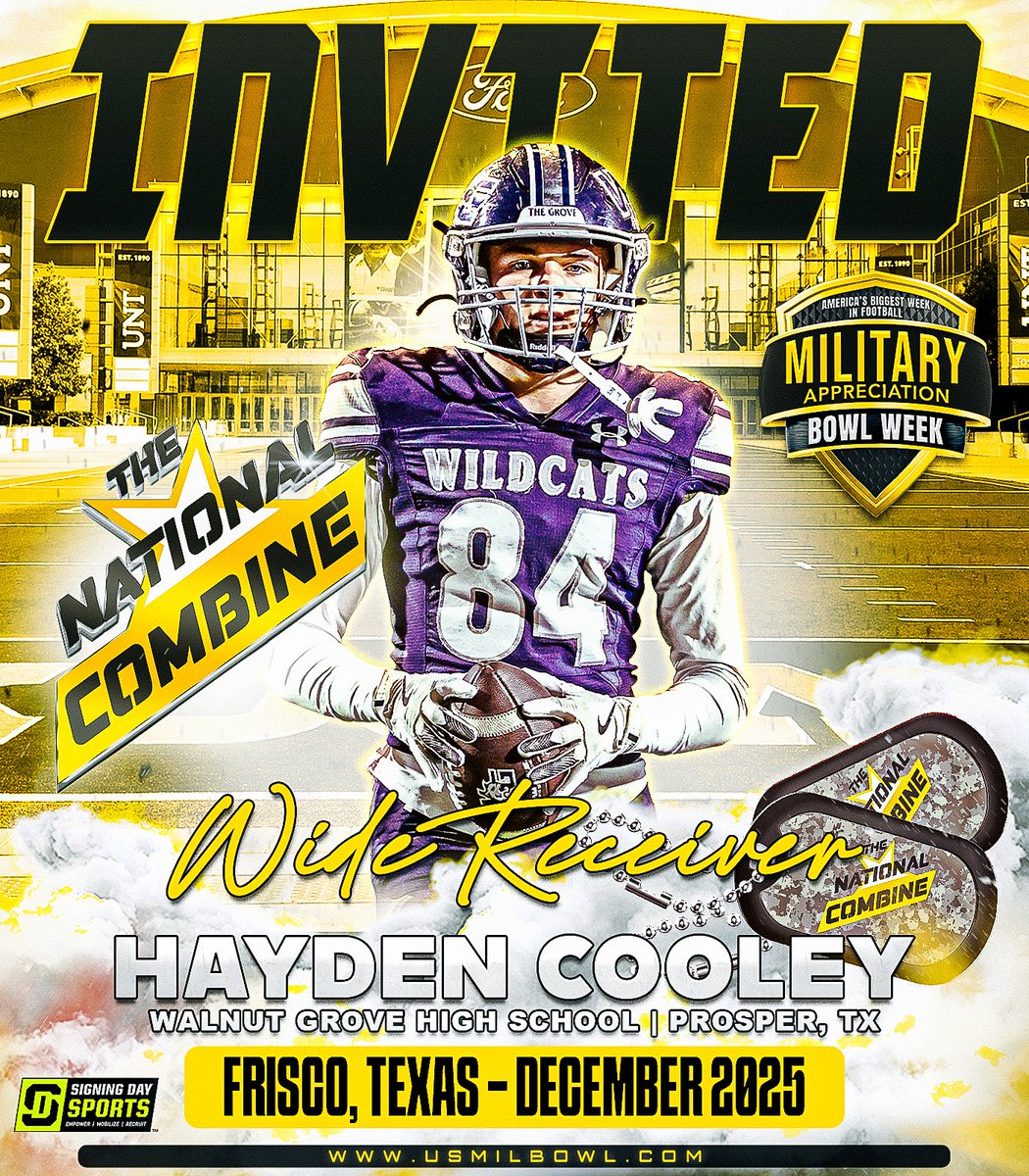 Military Appreciation Bowl Week (@usarmybowl) on Twitter photo DESTINATION: DALLAS, TX.
<a href="/HaydenCooley86/">Hayden Cooley</a> #WeHaveAJerseyForYou at #TheNationalCombine this December.
Click below for <a href="/coachtallison/">Tommy Allison</a> to evaluate your best athletes: forms.gle/djwDiJ7syj8VMX… DESTINATION: DALLAS, TX.
<a href="/HaydenCooley86/">Hayden Cooley</a> #WeHaveAJerseyForYou at #TheNationalCombine this December.
Click below for <a href="/coachtallison/">Tommy Allison</a> to evaluate your best athletes: forms.gle/djwDiJ7syj8VMX…
