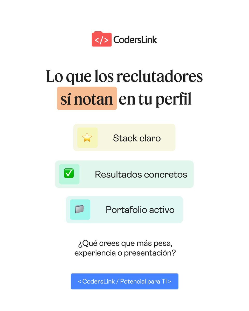 coderslink's tweet image. Muchos tienen la experiencia, pero pocos saben venderla.

⚙️ Un perfil técnico bien presentado puede abrir más puertas que tu stack. 

#CVTech #CarreraTI #TalentoDigital #ReclutadoresTI