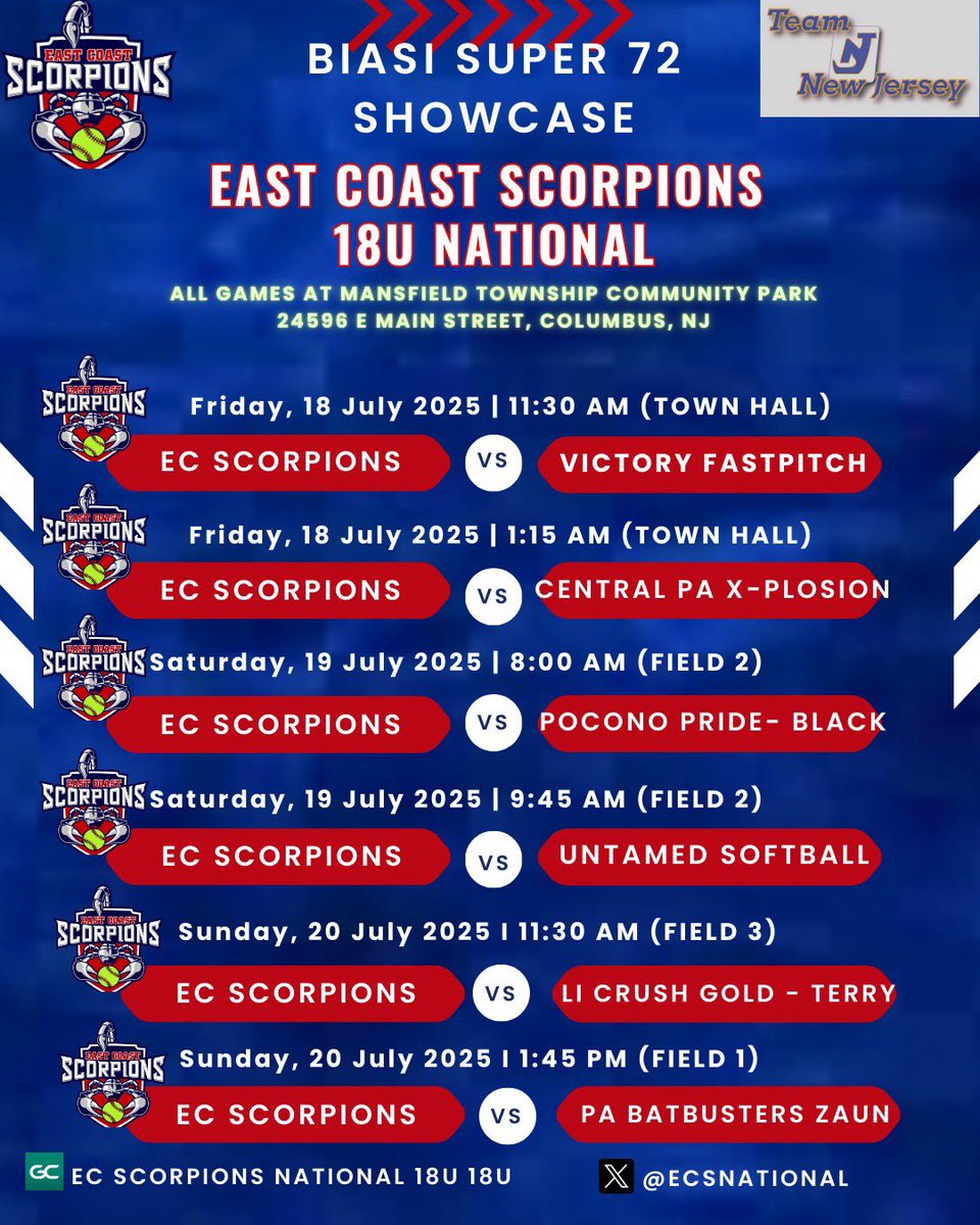 Heading back to NJ this weekend for the super 72!! Here’s our schedule! <a href="/amc_sb/">Albertus Magnus College Softball</a> <a href="/ECSNational/">East Coast Scorpions 18 National</a>