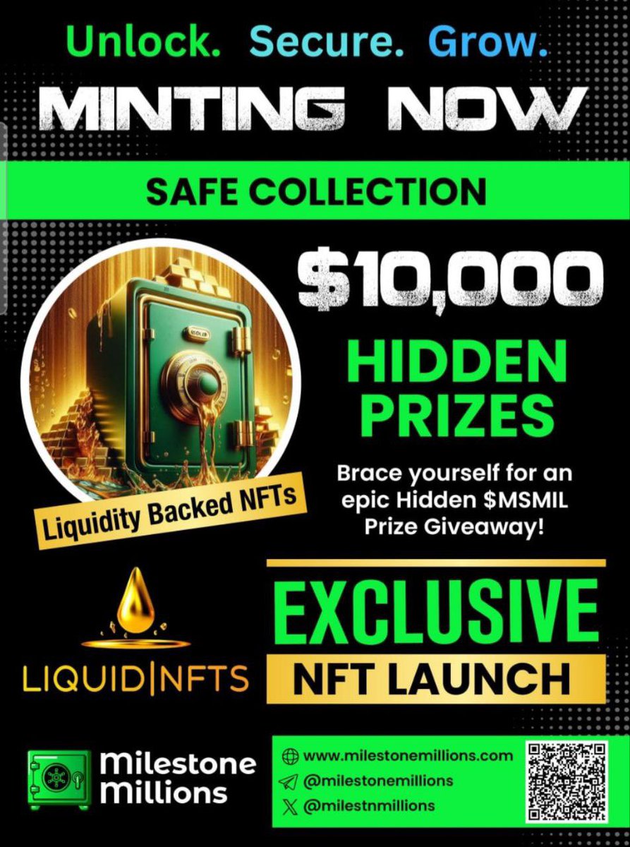 🚨 $10,000 in Prizes Hidden in NFTs? Yes.

The SAFE NFT Collection is here 🔒
🎁 5000 Safe NFTs
💰 Over $10,000 in prizes

Mint a SAFE.
Crack the code.
Win big. 💥

liquidnfts.finance/collection?net…

#NFTGiveaway #Solana #SAFE