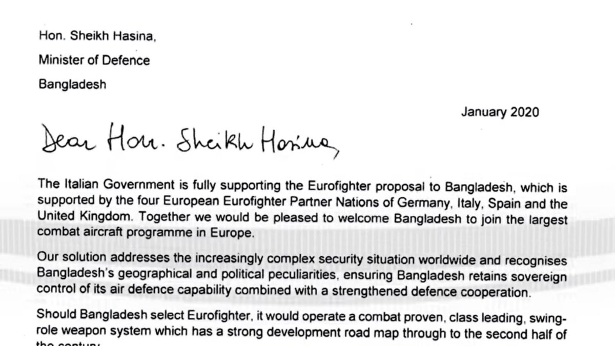 DefenseDtb's tweet image. The EU offered Eurofighter Typhoon multirole combat aircraft to the Bangladesh Air Force in 2020. Later, French defence minister Florence Parly visited Bangladesh and officially offered Dassault Rafale.
Recently Bangladesh Air Force again evaluated Eurofighter under MRCA program