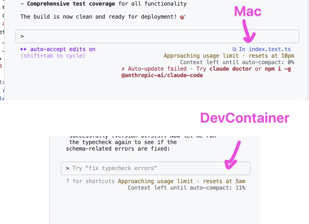 BriansAngles's tweet image. Wow! I think Anthropic rate limits differently depending on your host OS. The 5am reset is in a devcontainer, the 10pm reset is on MacOS. Same IP, been using them in parallel for similar tasks for about the same amount of time.