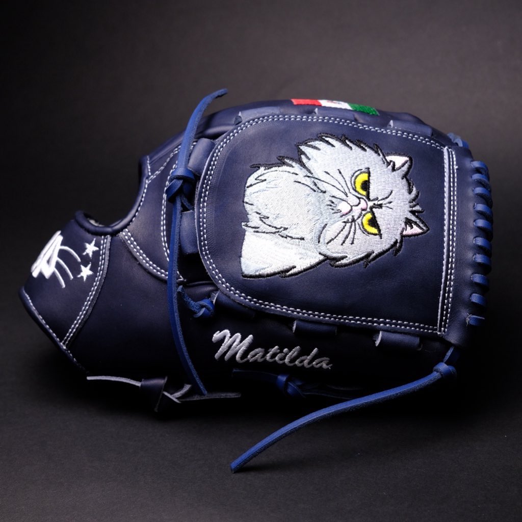 44ProCustom's tweet image. Who spotted the custom glove we designed for Seattle’s Andrés Muñoz for the All Star Game?! ⭐️
This glove was inspired by Andrés beloved cat Matilda! 🐱