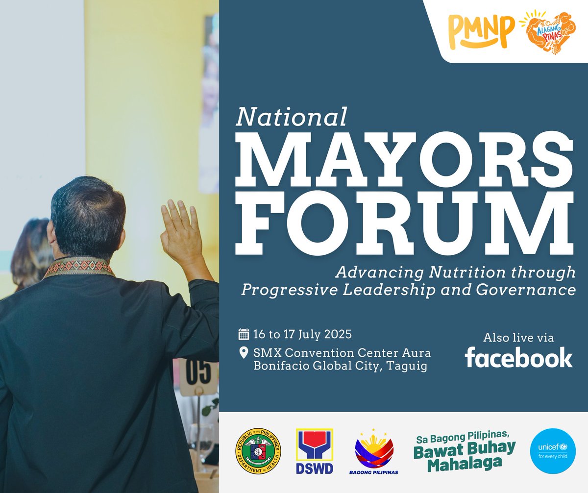 unicefphils's tweet image. ▶️HAPPENING NOW: National Mayors Forum of the Philippine Multisectoral Nutrition Project

Join us 📱LIVE as 235 mayors unite to lead the way in child nutrition through strong, strategic governance 🙌 #NutritionMonth2025 #PMNP @DOHgovph @dswdserves

facebook.com/share/v/1AruaG…