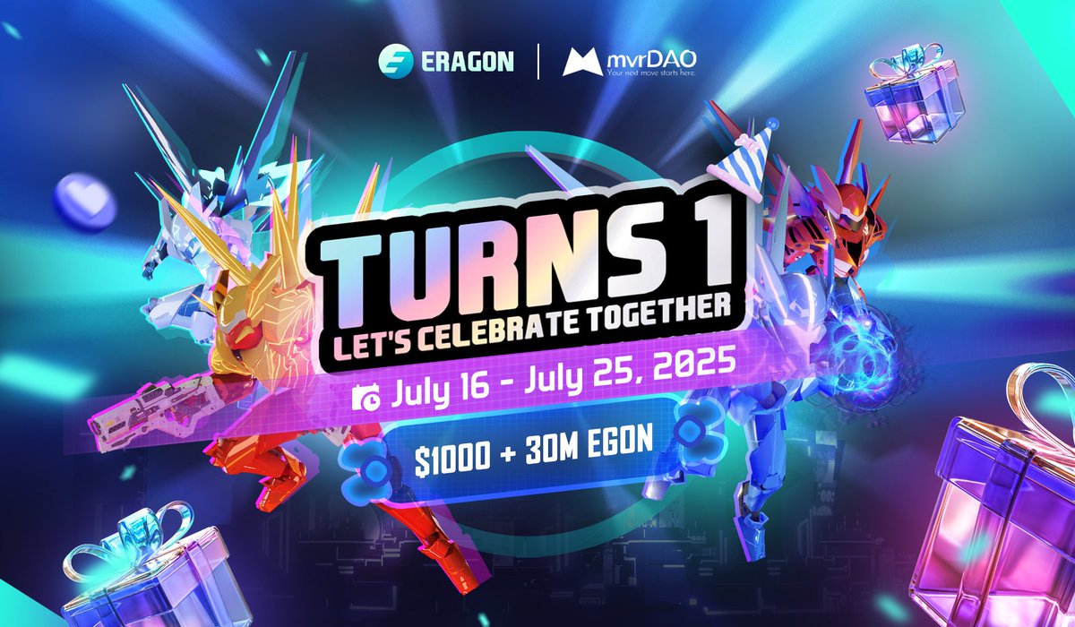 🎂 1ST BIRTHDAY BLAST: $1000 + 30M EGON IN PRIZES 🎉

ERAGON is officially 1️⃣ and we’re throwing an epic birthday bash to celebrate this unforgettable ride with our amazing community 💙

🎁 Inside the party box:
🍬 July 16 - 25, 2025
🍬 $1000 + 30,000,000 EGON
🍬 5 massive events