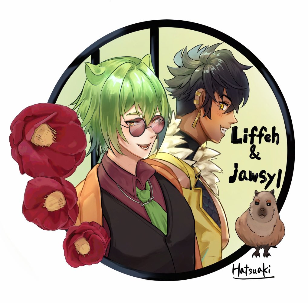 Modern Japanese-style fan art of <a href="/Liffeh/">Liffeh</a> and <a href="/jawsyls/">jaws</a>

 #LiffArt #drawsyl #Vtuberart