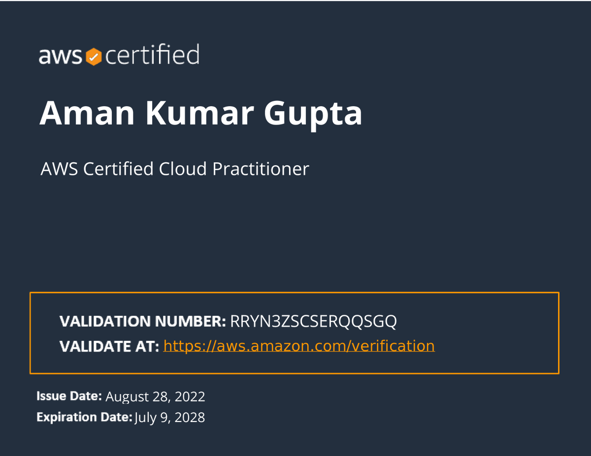 amank_gupta's tweet photo. 🚀 Thrilled to announce that I’ve renewed the AWS Certified Cloud Practitioner Certification!

A big thank you to #AWS and #HCLTech for their continuous support in my professional growth! 🌐

Badge URL: https://t.co/0YCKaqlg9C

#AWSCertification #AWSCloud #SuperchargingProgress https://t.co/B7XwauNA4F