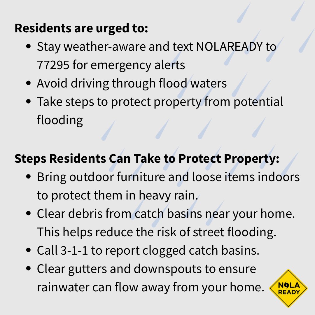 nolaready's tweet image. (1/2) The City of New Orleans is actively monitoring Invest 93L, whereas heavy rainfall and flash flooding are possible for the New Orleans area between Wednesday and Sunday.
Residents are urged to stay weather aware and text NOLAREADY to 77295 for alerts.