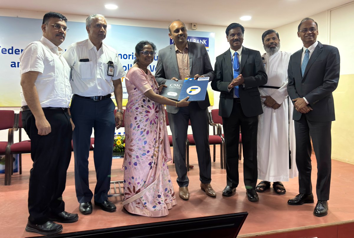 OffCMCVellore's tweet image. CMC Vellore signs 2 MoUs with Federal Bank Hormis Memorial Foundation
New #pharmacy College set to open in 2026–27 with 60 seats, funded by #HormisMemorial Foundation
Cancer care support via @Sanjeevani_Nw18 - 764 patients already aided
MoU signed by Mr. KVS Manian, Managing…