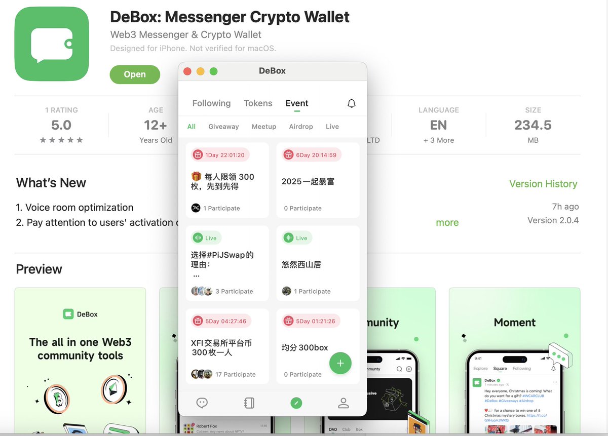 DeBox_CN's tweet image. 不到一周时间,iOS又更新了🤓
技术小哥已经把键盘⌨️敲冒烟
现在活动页面已增加抽奖、空投
每天撸几顿肯德基轻轻松松😋
⬇️马上下载:debox.pro