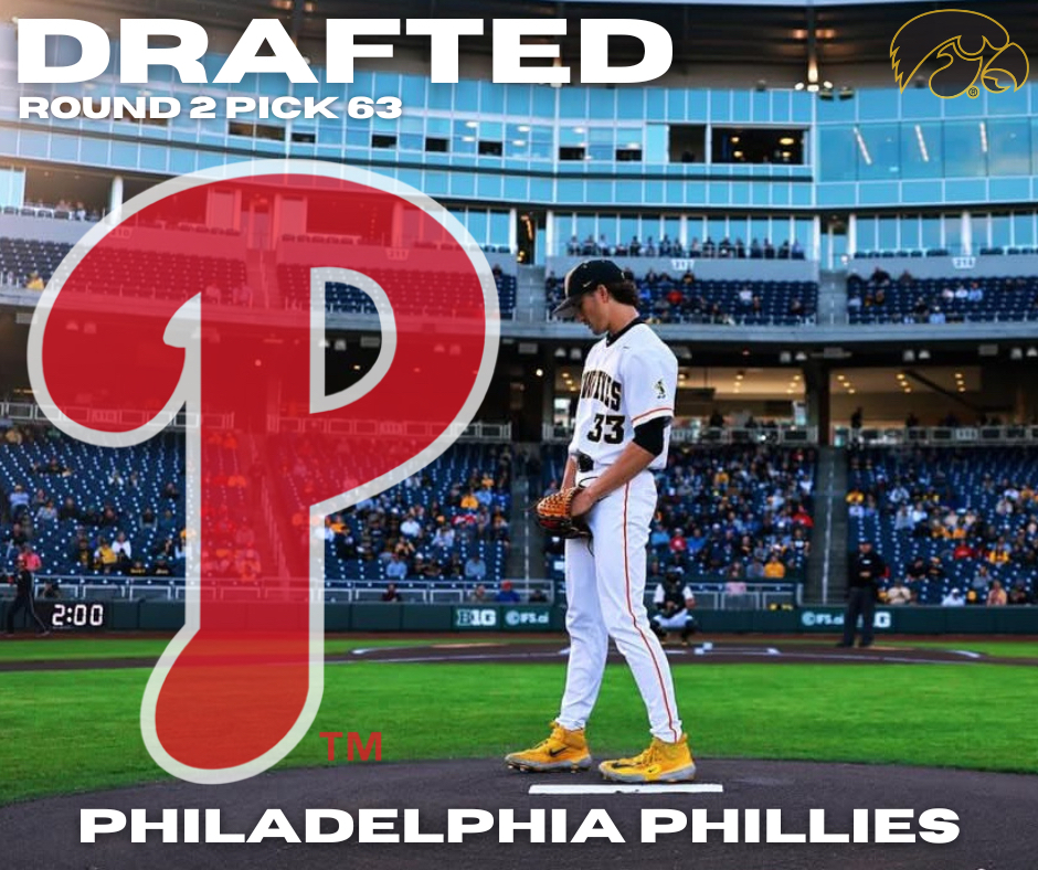 UIBASEManagers's tweet image. Cade Obermueller was the first of 4 Hawkeyes selected in the MLB Draft, going in the 2nd round to the Phillies. Cade struck out 226 batters in 165 career IP at Iowa. In 2025, LHBs had a 43% whiff rate vs his slider (170 Stuff+) and struck out at a 37% clip.