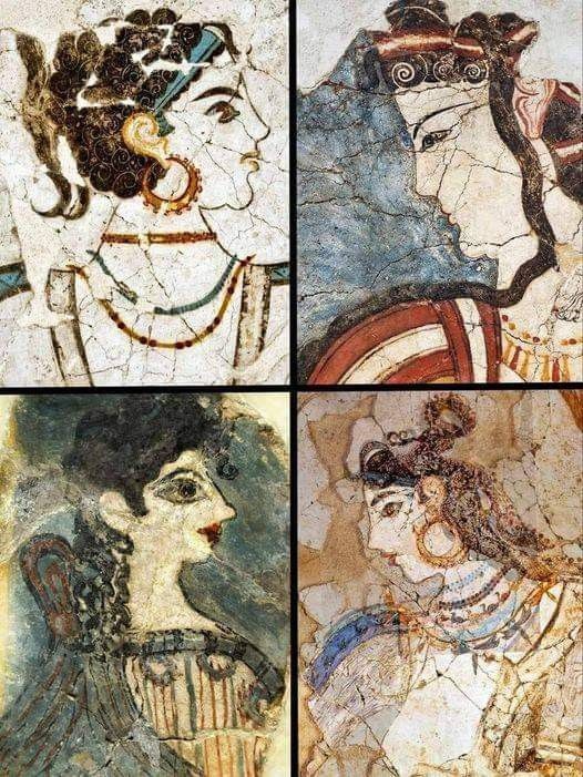 Bronze Age frescoes from Knossos, Thera (Santorini) and Mycenae