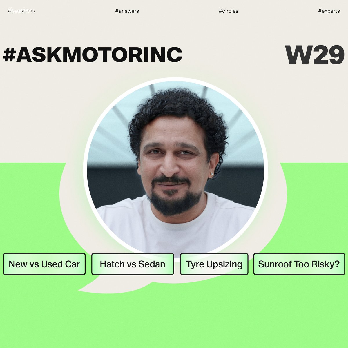 themotorinc's tweet image. On #AskMotorInc, @KartikSinghee answers questions on larger car tyres, new vs used car purchases, hatchbacks vs sedans, sunroof risks and more
▶️ Live now on the #MotorInc app!
Download the app at motorinc.com
youtu.be/C7tki1QIz6I
#AMA #AskMeAnything
