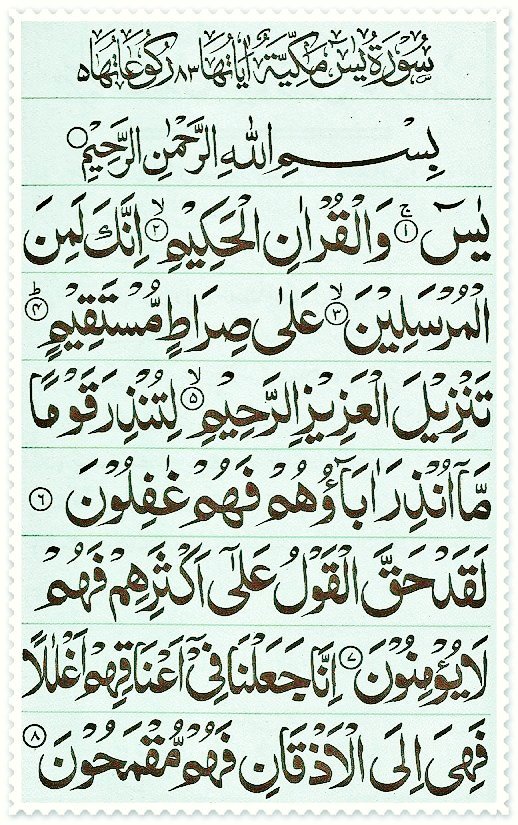 السلام عليكم!!🙌🌱 صباح الخير 🌄❣

"ہرچیز کے لیے دل ہوتا ہے اور قرآن کا
دل (سورة) یٰس ہے، اور جس شخص
نےسورة یٰس کی تلاوت کی تو اللہﷻ 
اس کےلیے دس بار قرآن
پڑھنےکا ثواب لکهےگا۔"

فجر کےبعد سورہ یٰس پڑھنے سے
خیر وبرکت ہوتی ہے۔♡