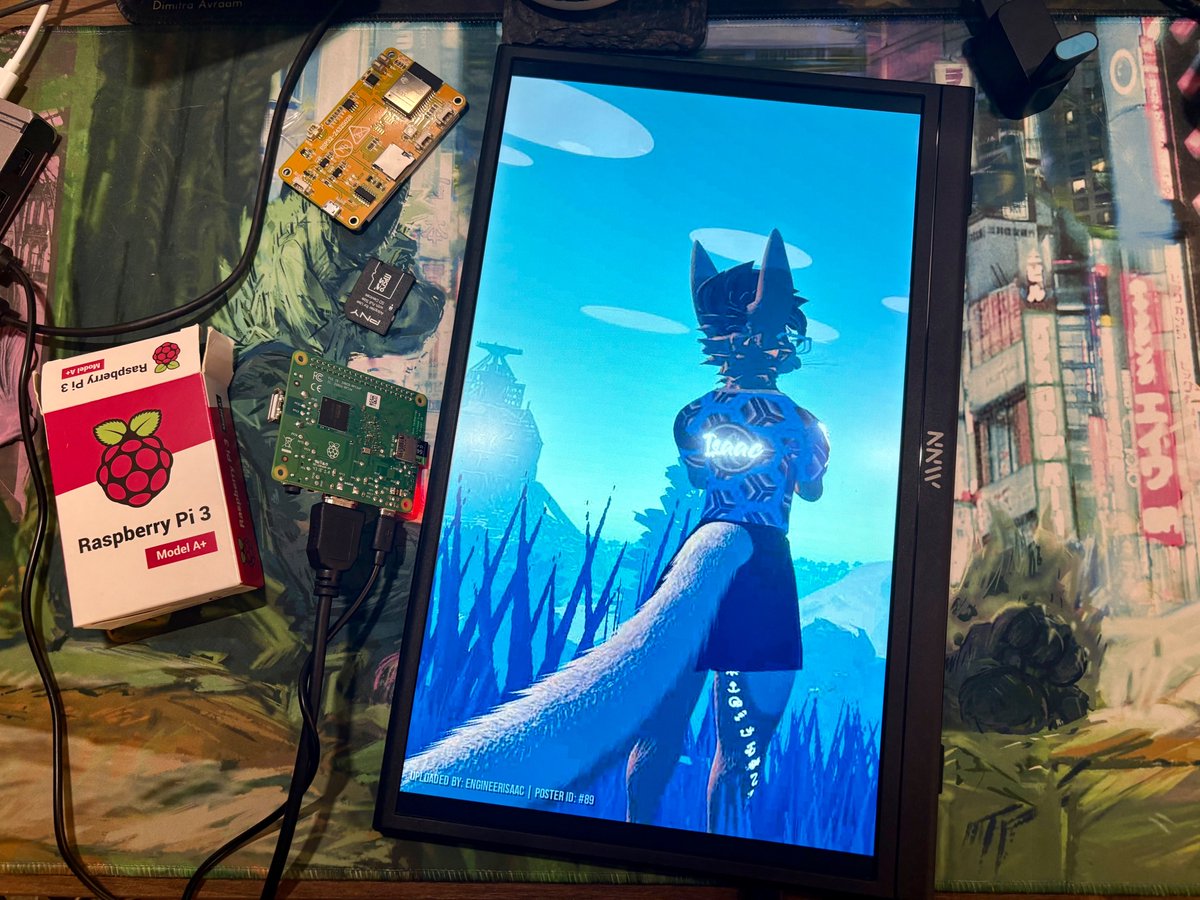 astrooocore's tweet image. Got @waterwolftown's poster network running IRL! It'll update every 30s. Gonna hang it up on a wall next.
Featuring: Sunset Gato, @Engineerisaac @Purriku_ @GlitchTheFox