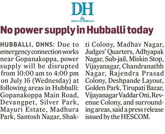Hublicity-eGroup (@hublicityegroup) on Twitter photo No power supply today
<a href="/HubliHescom/">HESCOM</a> <a href="/arunkbh/">Arunkumar Huralimath</a> <a href="/DC_Dharwad/">Deputy Commissioner Dharwad</a> <a href="/nagabhushanb/">Nagabhushan 🇮🇳</a> <a href="/AmitSUpadhye/">Amit Upadhye</a> @Nalavade <a href="/anilmdesai/">Anil Madan Desai</a> <a href="/Hubballi_Infra/">Hubballi Dharwad Infra</a> <a href="/HdmcHubliDwd/">Hubballi-Dharwad Municipal Corporation</a> <a href="/prashantadur/">PRASHANT ADUR</a> <a href="/hublimandi/">Hubballi Dharwad</a> <a href="/Namma_HD/">ನಮ್ಮ ಹುಬ್ಬಳ್ಳಿ-ಧಾರವಾಡ💛❤️Namma Hubballi-Dharwad</a> <a href="/Namma_Dharwad/">ನಮ್ಮ ಧಾರವಾಡ</a> <a href="/Hublirailusers/">Hubballi Rail Users</a> <a href="/vishwanath1241/">vishwanath somapur</a> <a href="/upendravk/">Upendra V Kukanur</a> <a href="/sachinshetti8/">sachin shetti</a>
<a href="/HDCityTraffic/">ಹುಬ್ಬಳ್ಳಿ-ಧಾರವಾಡ ಸಂಚಾರ ಪೊಲೀಸ್ H-D Traffic Police</a> <a href="/DgpKarnataka/">DGP KARNATAKA</a> No power supply today
<a href="/HubliHescom/">HESCOM</a> <a href="/arunkbh/">Arunkumar Huralimath</a> <a href="/DC_Dharwad/">Deputy Commissioner Dharwad</a> <a href="/nagabhushanb/">Nagabhushan 🇮🇳</a> <a href="/AmitSUpadhye/">Amit Upadhye</a> @Nalavade <a href="/anilmdesai/">Anil Madan Desai</a> <a href="/Hubballi_Infra/">Hubballi Dharwad Infra</a> <a href="/HdmcHubliDwd/">Hubballi-Dharwad Municipal Corporation</a> <a href="/prashantadur/">PRASHANT ADUR</a> <a href="/hublimandi/">Hubballi Dharwad</a> <a href="/Namma_HD/">ನಮ್ಮ ಹುಬ್ಬಳ್ಳಿ-ಧಾರವಾಡ💛❤️Namma Hubballi-Dharwad</a> <a href="/Namma_Dharwad/">ನಮ್ಮ ಧಾರವಾಡ</a> <a href="/Hublirailusers/">Hubballi Rail Users</a> <a href="/vishwanath1241/">vishwanath somapur</a> <a href="/upendravk/">Upendra V Kukanur</a> <a href="/sachinshetti8/">sachin shetti</a>
<a href="/HDCityTraffic/">ಹುಬ್ಬಳ್ಳಿ-ಧಾರವಾಡ ಸಂಚಾರ ಪೊಲೀಸ್ H-D Traffic Police</a> <a href="/DgpKarnataka/">DGP KARNATAKA</a>