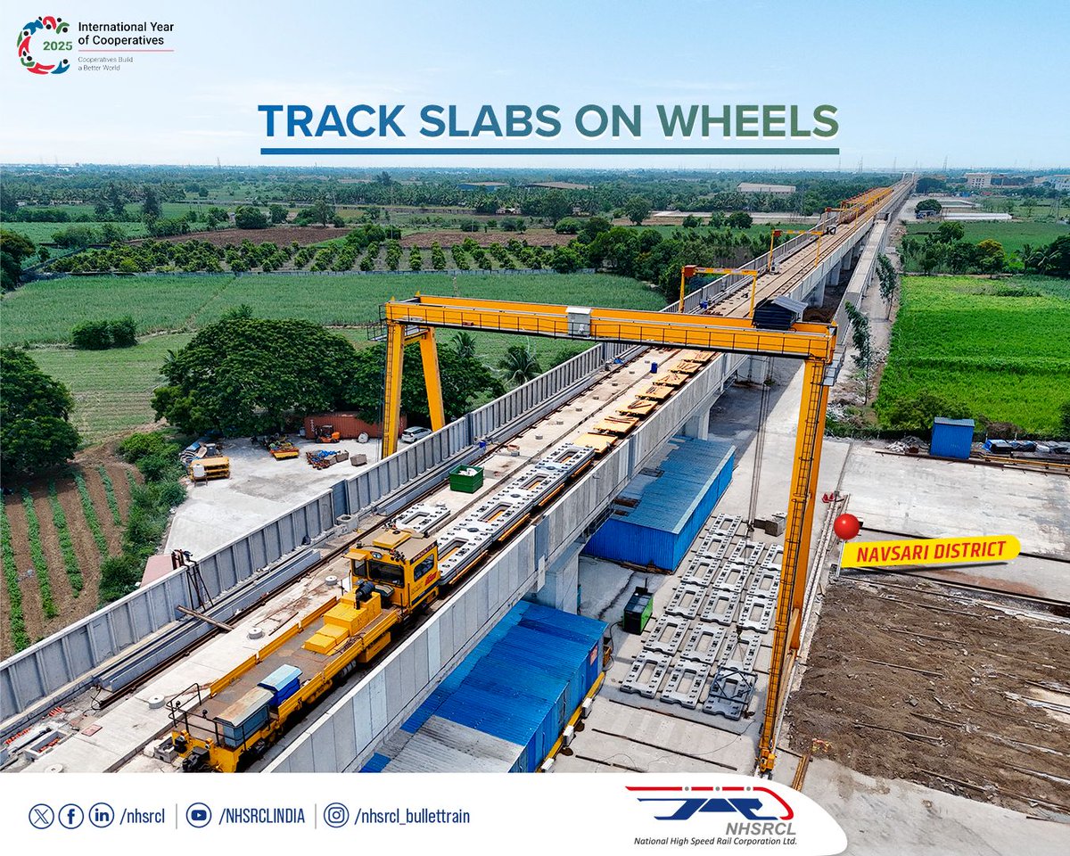 Track slabs are on the move in Navsari district, making their way to the installation site where track laying for Bullet Train Project is underway with precision and efficiency.