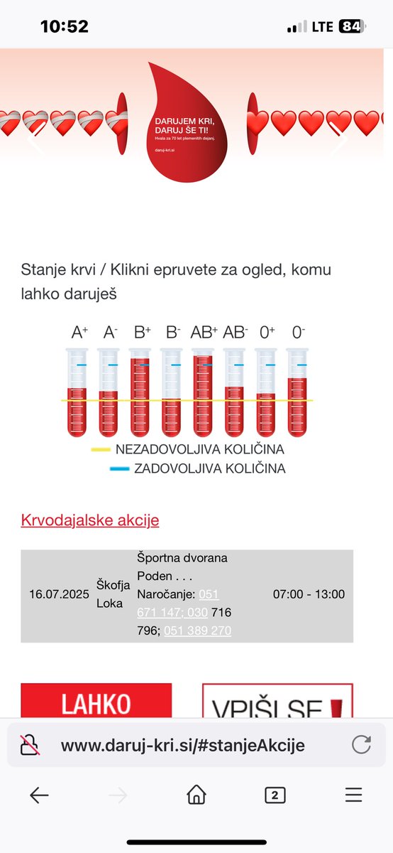 Krvodajalske akcije v Škofji Loki so tradicionalno res dobro obiskane, a rabimo/jo svežo kri. Manjka 0, B-. Jutri so v Poljanah. #darujkri ⁦<a href="/RdecikrizSLO/">Rdeči križ Slovenije</a>⁩