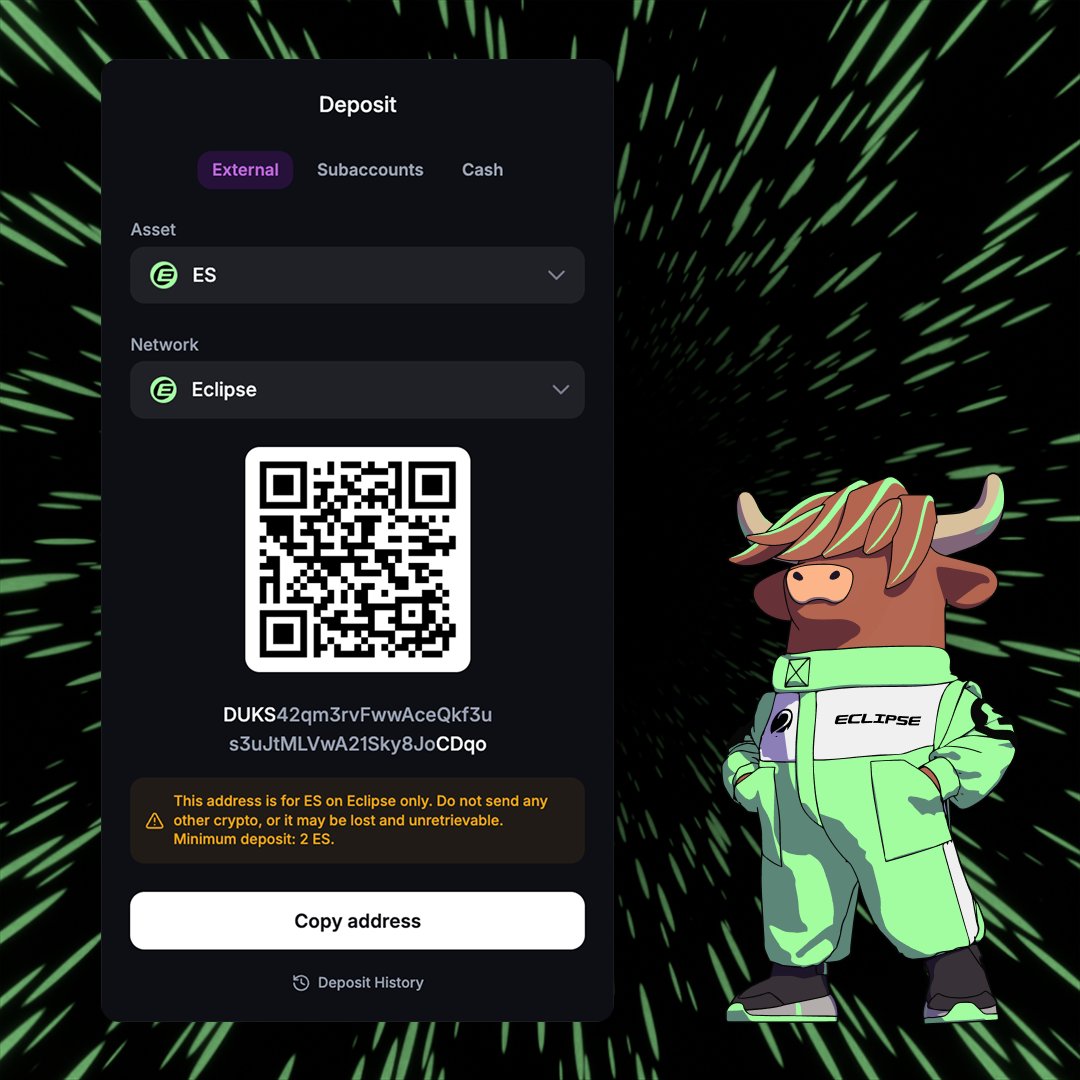 Backpack's tweet image. Exchange deposits now open for @EclipseFND mainnet
