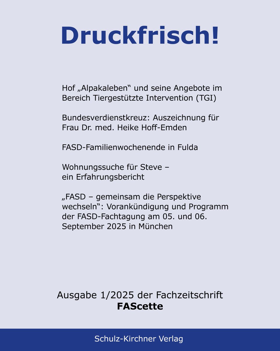 _skverlag's tweet photo. Ausgabe 1/2025 der Fachzeitschrift „FAScette“ ist erschienen, liebe Abonnent:innen und Mitglieder von #FASD Deutschland e.V. 📫
Wieder mit viel Fachinformation, Erfahrungsberichten und Rückblicke auf Tagungen und Veranstaltungen.
https://t.co/uvBo9k80OS https://t.co/4F99YP8aMm