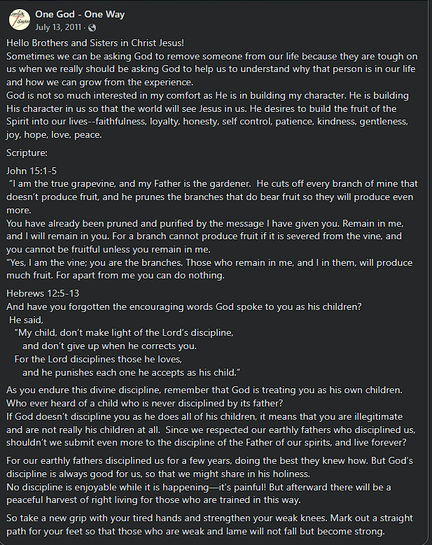 John 15:1-5
Hebrews 12:5-13