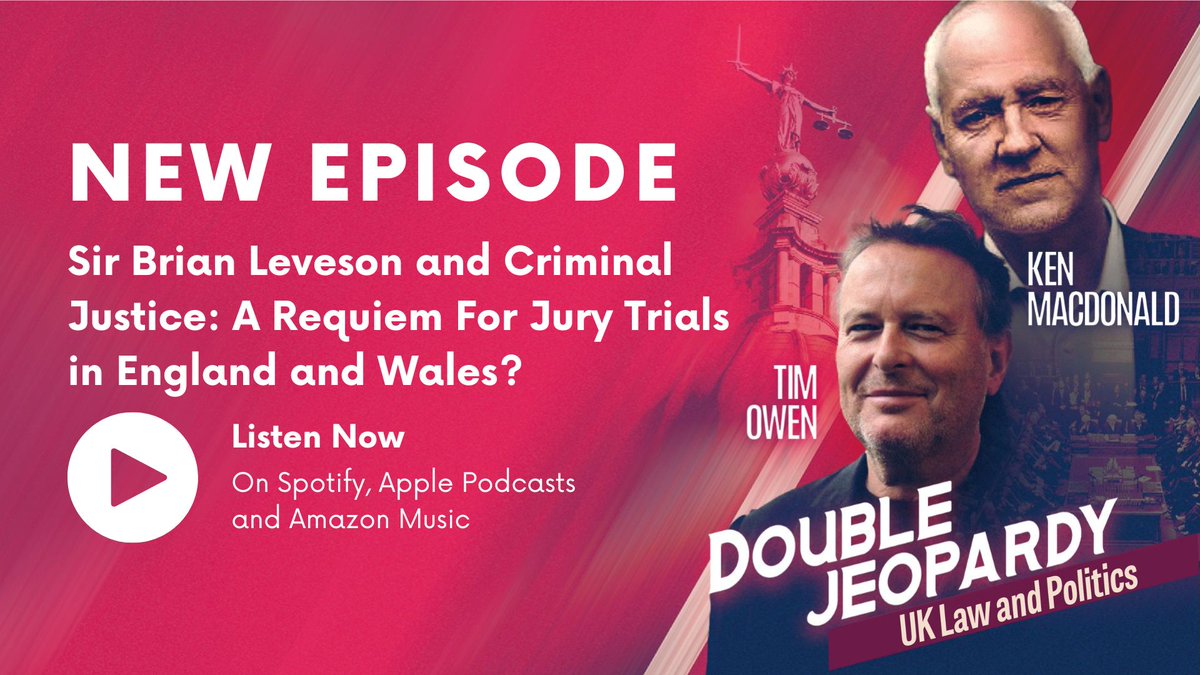 doubjeopardypod's tweet image. "A real risk of total system collapse.”
Sir Brian Leveson joins @KenMacdonaldKC and @timowenkc as he returns to public debate with his independent review of the UK criminal courts and a radical plan to fix the system.
Listen here: link.podtrac.com/yq5yin7u