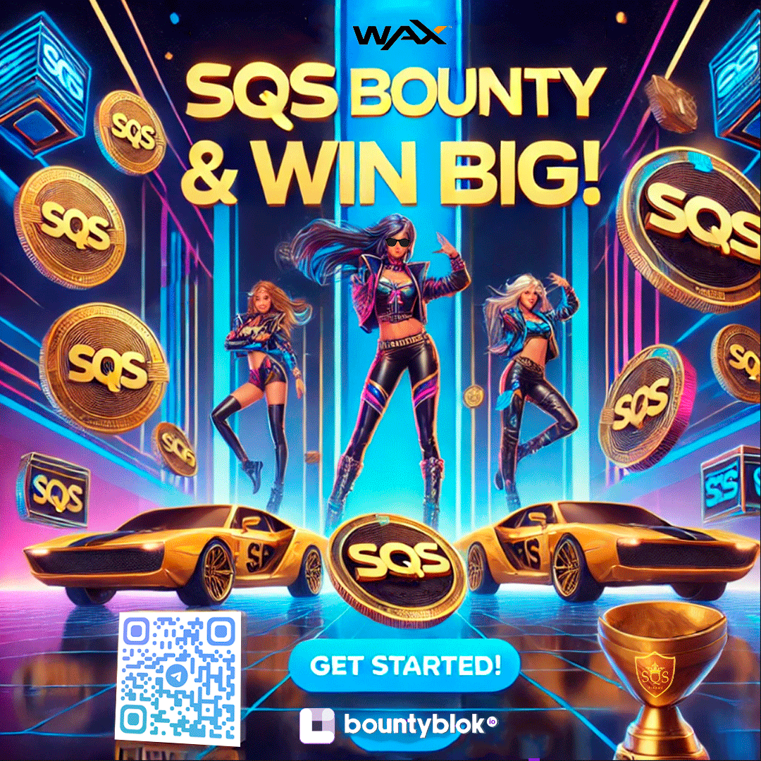 ⚜️ SQS BOUNTY CAMPAIGN IS LIVE! ⚜️
 support the $SQS ecosystem &amp; earn rewards 🎁
💎 Complete tasks
🏆 Win exclusive NFTs &amp; up to 300 $SQS!
🔗 Bounty Page: bblk.io/hR8X
💬 Chat: t.me/sqsnftchat
🌐 All links: linktr.ee/sqsnft

#SQS  #BountyCampaign #WAX