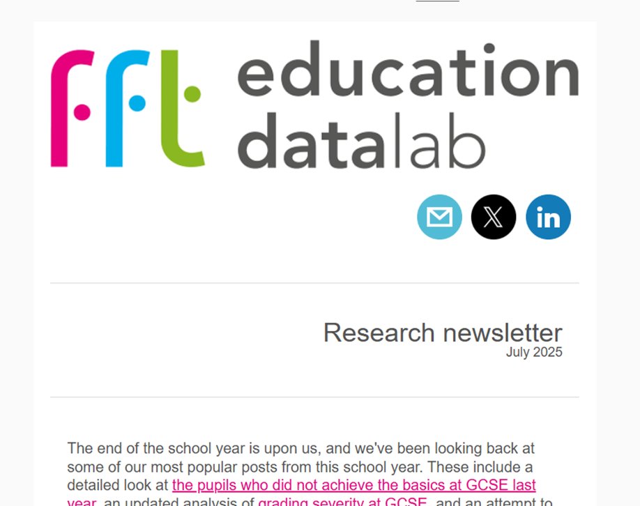FFTEduDatalab's tweet image. The latest edition of our half-termly newsletter is now out!
📖 Read it here: vist.ly/3y362
🔗 Sign up to receive future issues here: vist.ly/3y374