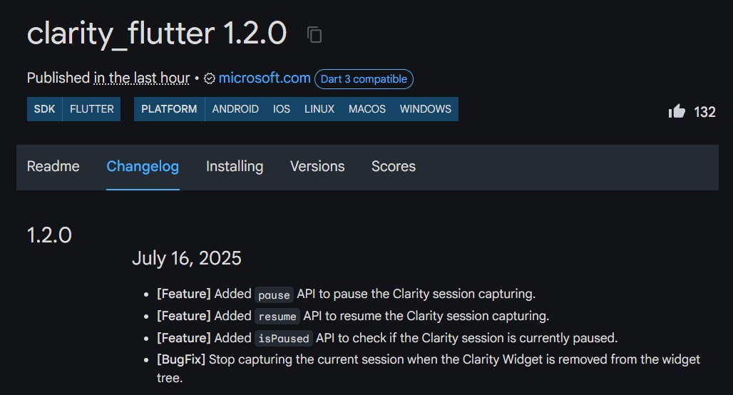 Wuhuuuu clarity can now be paused :)))! This was the missing feature for me to include it in my apps🥳!
In case you haven't heard about it - give it a shot for your analytics tracking in flutter apps! Really like it so far!