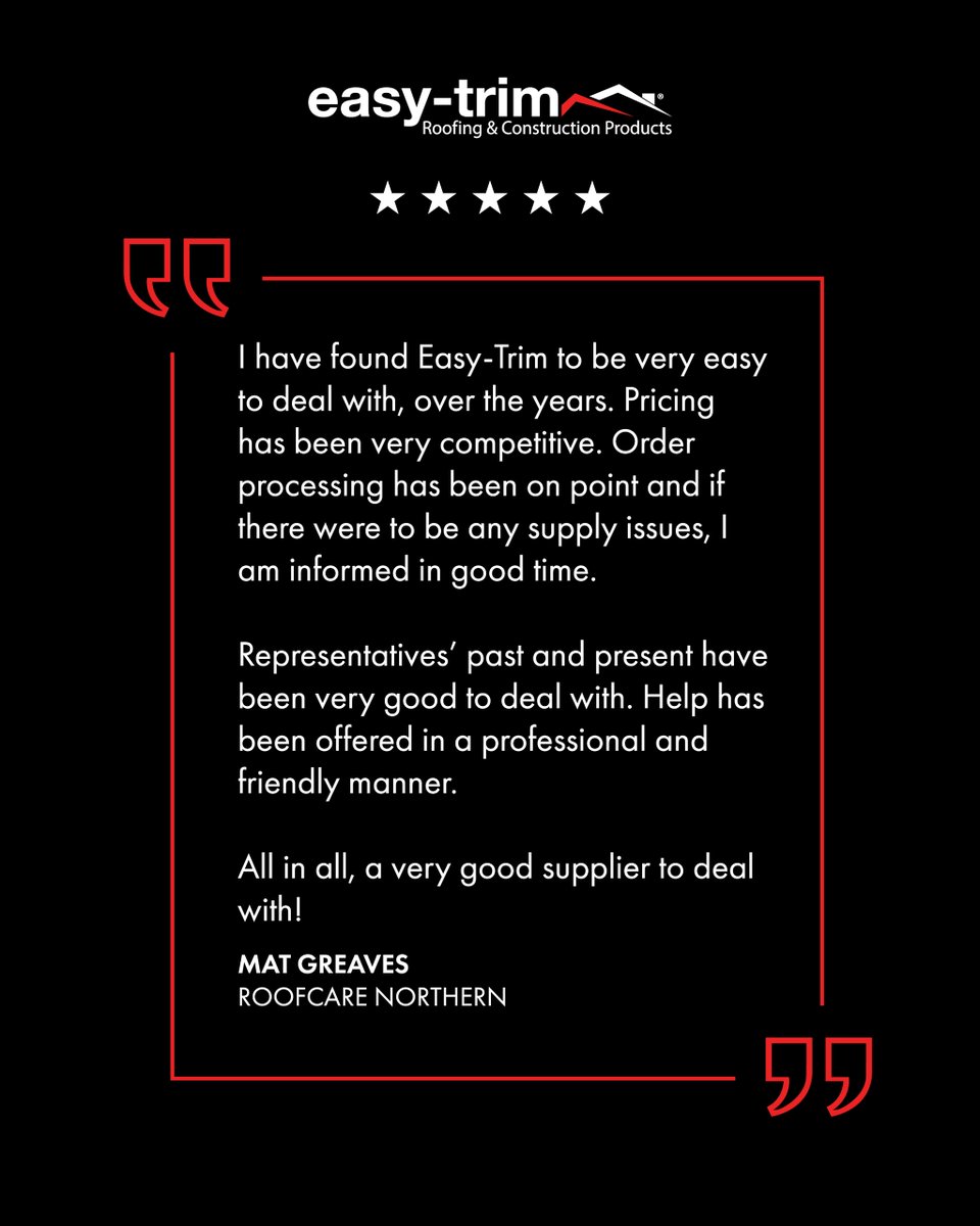 Another glowing testimonial from one of our valued merchants! 🙌

Thank you, Mat Greaves from Roofcare Northern, for the kind words and continued support over the years. 

#EasyTrim
