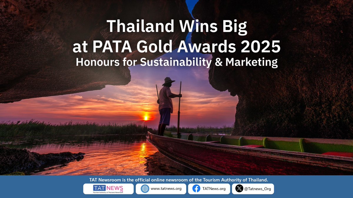 Tatnews_Org's tweet image. 🏅🌿 Thailand wins big at the PATA Gold Awards 2025! Recognised for sustainability & marketing excellence. 🇹🇭✨
👉 PRESS RELEASE: tatnews.org/2025/07/thaila…
#Thailand #TATNews #ThaiTravelNews #PATA #SustainableTourism #AmazingThailand #ExploreThailand