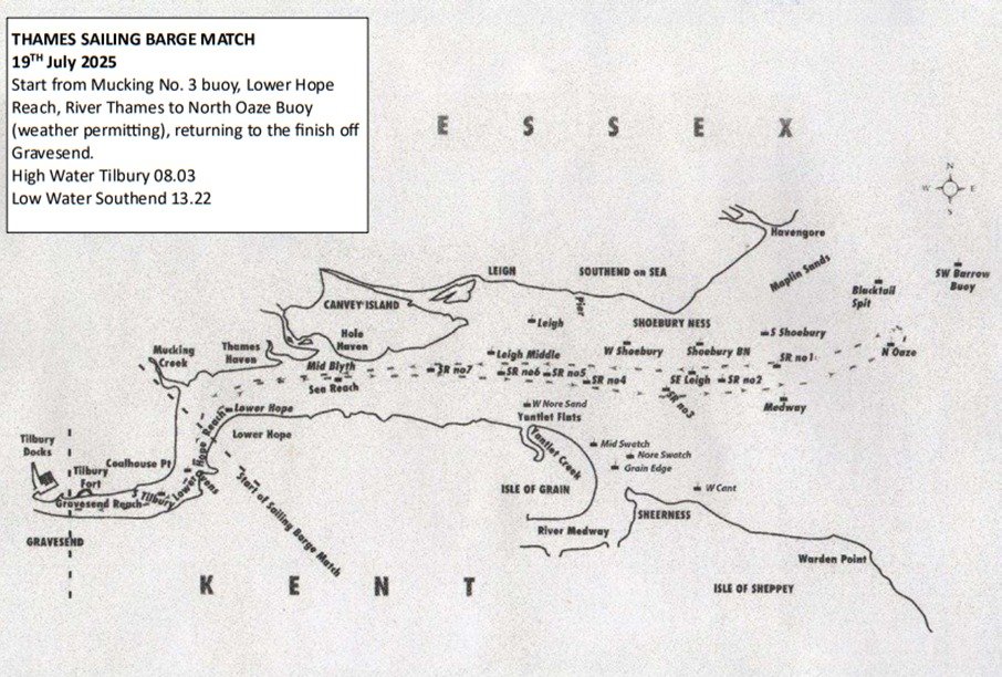 GravesendTCM's tweet image. This Saturday is the 2025 Thames Sailing Barge Match on the river - starts 930am in Lower Hope Reach - some vessels will gather at #Gravesend the night before on Town Pier Pontoon, where the race will also finish on Saturday afternoon with a presentation evening in The Three Daws