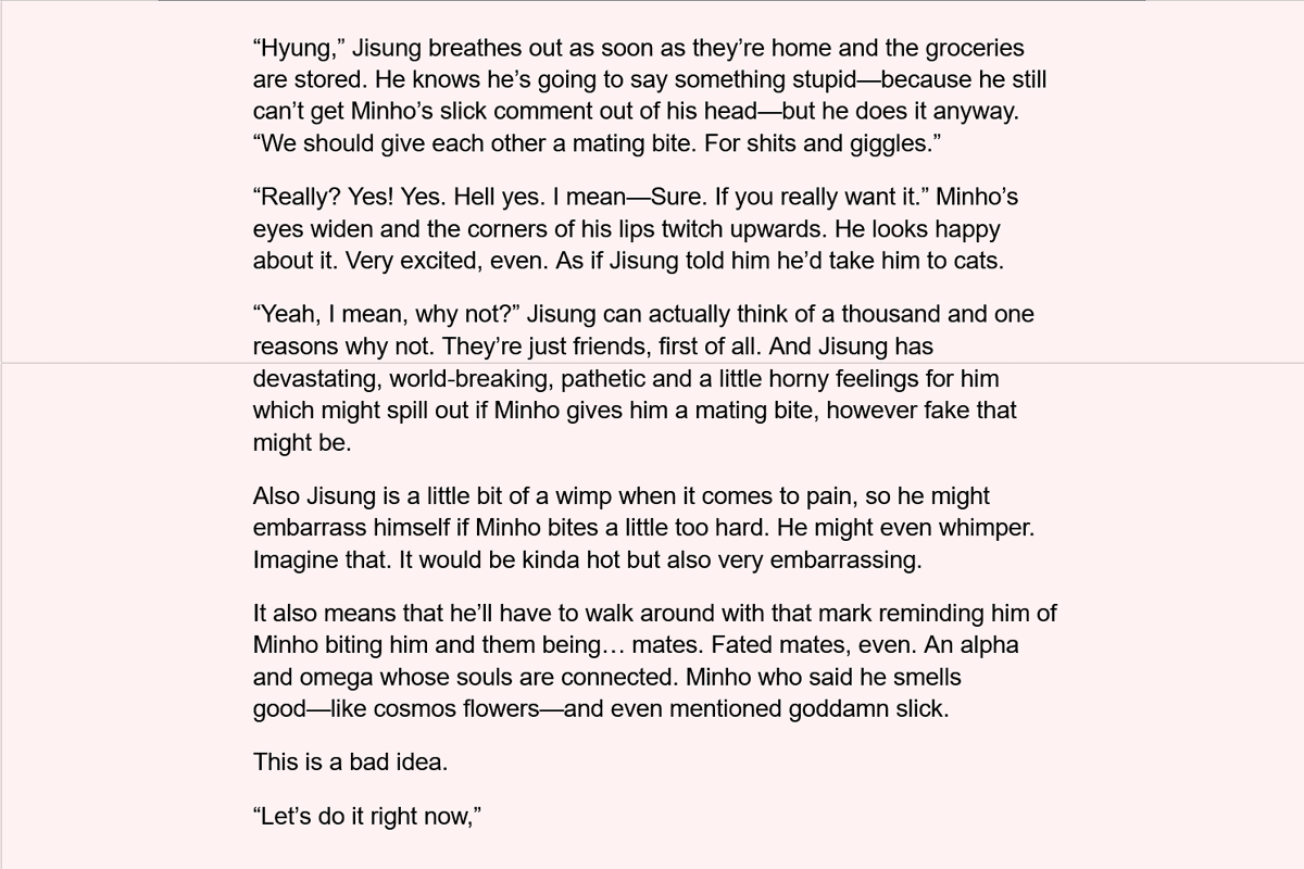 kersenvla's tweet photo. // omegaverse roleplay, silly boys

mnsvng giving each other fake mating bites: good or bad idea?

wip wednesday before I post the first chapter (out of two) on friday :D <3 https://t.co/HmLWM6EJGT