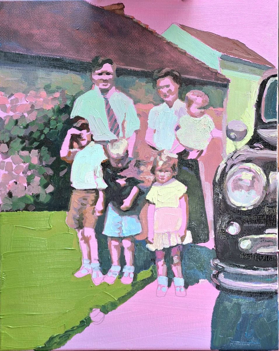 Work in progress: Just a Perfect Day - oil on canvas. Im the miserble one at the front with the bow... #oilpainting #figurepainting #morrisminor