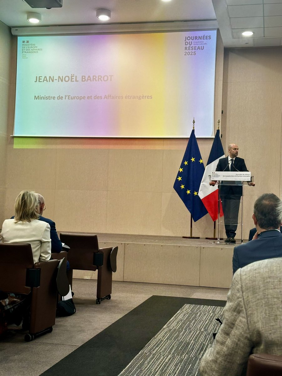 JeanMathiot's tweet photo. Ouverture des Journées du Réseau de Coopération et d’Action Culturelle par le Ministre de l’Europe et des Affaires Étrangères, @jnbarrot, qui a centré son message aux collègues @francediplo réunis à Paris sur 3 axes : enjeux diplomatiques,  attractivité, influence. https://t.co/8jou8rGm2m