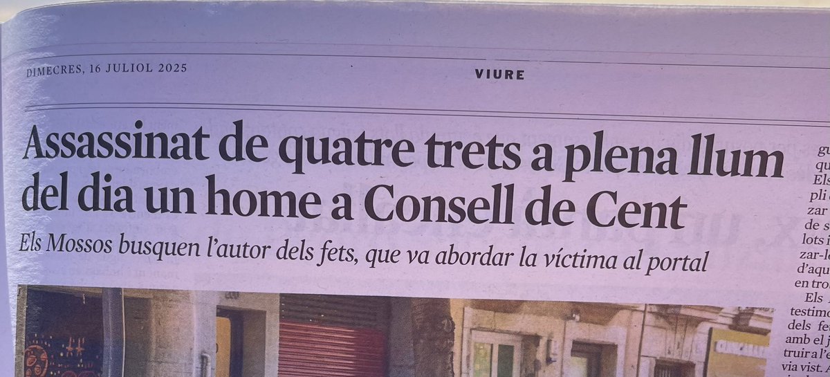 LaliRius's tweet photo. @LaVanguardia Podríeu repassar la redacció dels titulars del diari en paper? No s’entén res. Han assassinat què? Quatre trets? https://t.co/ncKAkDk86k